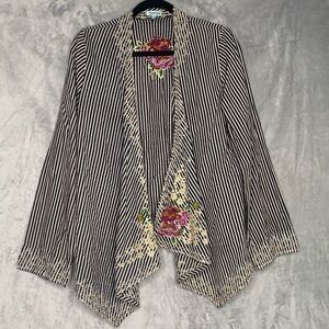 Nostalgia Embroidered Floral Waterfall Open Front Blazer Sz L